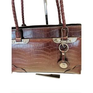 Bueno Faux Leather Medium Alligator Print Embossed Satchel Shoulder Brown